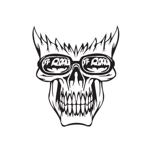 Off-road skeleton decal with black skull, Off Road goggles, and teeth
