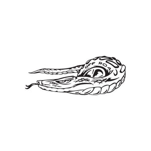 Off-road snake decal with black line-art head and body, side profile
