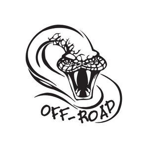 Off-road snake fangs decal with snarling cobra and 'OFF-ROAD' text in black
