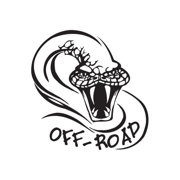 Off-road snake fangs decal with snarling cobra and 'OFF-ROAD' text in black