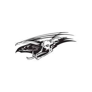 Black and white snake head decal with stylized tribal lines and wings