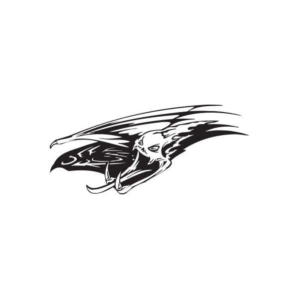 Black and white snake head decal with stylized tribal lines and wings