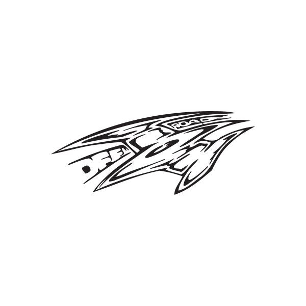 Off-road spacecraft decal in black-and-white with swooping tribal lines