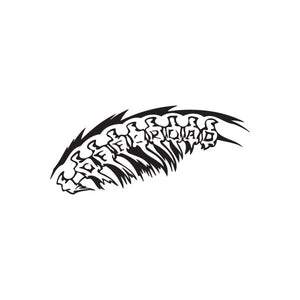 Off-road spine decal with black and white roaring skull graphic