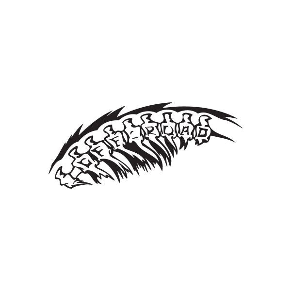 Off-road spine decal with black and white roaring skull graphic