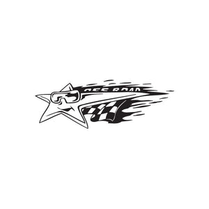 Star-shaped off-road decal with black and white graphic and checkered panel