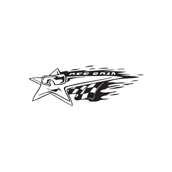 Star-shaped off-road decal with black and white graphic and checkered panel