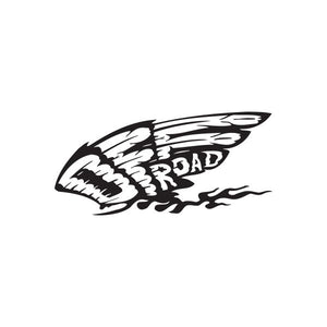 Off-road tornado decal, black stylized swirl with winged graphic and motion streaks
