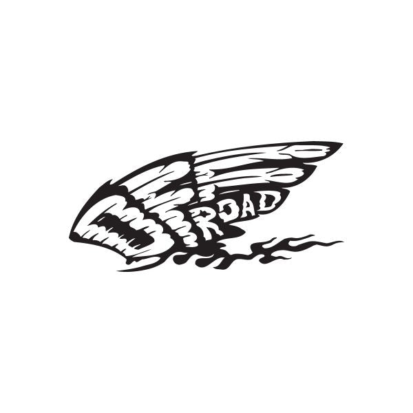 Off-road tornado decal, black stylized swirl with winged graphic and motion streaks