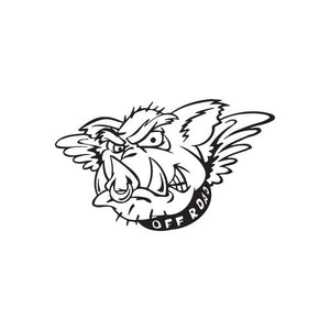 Off road boar head decal with wings in black-and-white line art