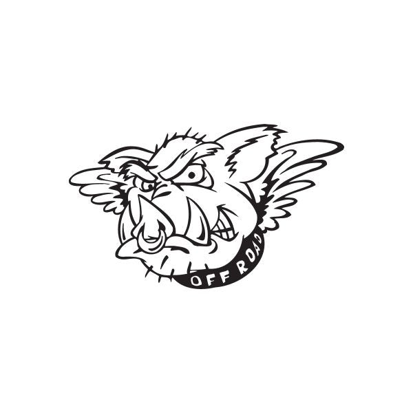 Off road boar head decal with wings in black-and-white line art