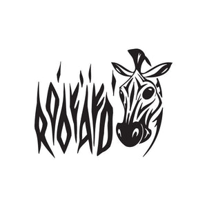 Off-road zebra head decal in black with zebra face and jagged “Off Road”