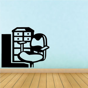Office chair wall decal, black and white outline of a desk chair