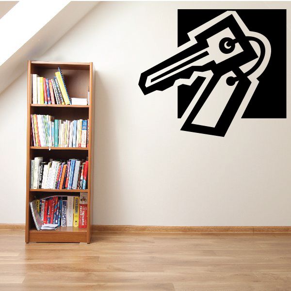 Stylized key wall decal with black-and-white outline design