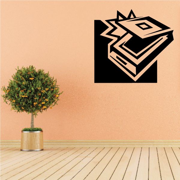 Office scanner decal: black square with bold geometric line art scanner icon