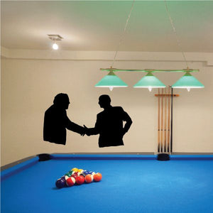 Black vinyl wall decal with two billiards player silhouettes holding cues