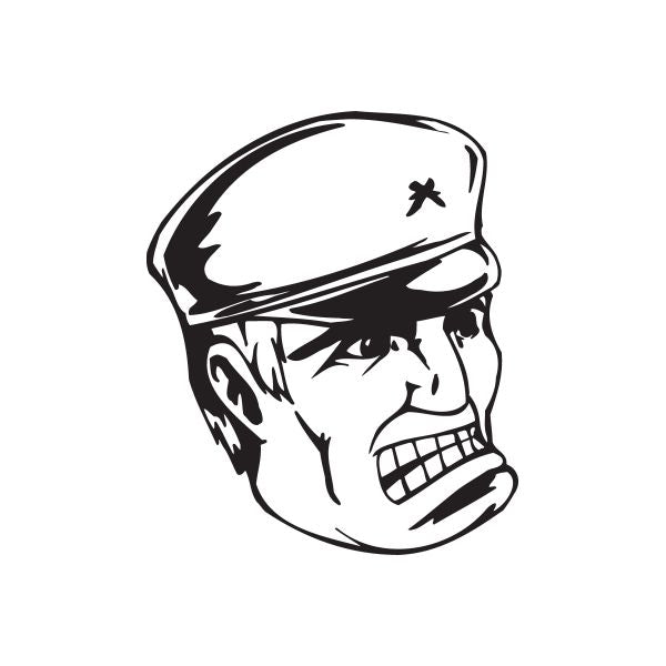 Black-and-white officer face decal with helmet and stern expression
