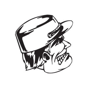 Officer face decal, looking up, black and white stylized police hat