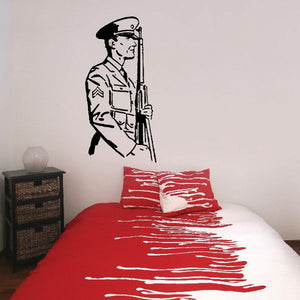 Officer with rifle wall decal, black silhouette with hat and coat.