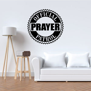 Circular wall decal: 'Official Prayer Patrol' text, black and white
