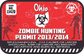 Red zombie hunting permit sticker with Ohio title, biohazard icon, permit number 13420.
