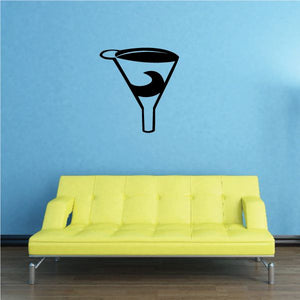 Oil funnel decal with black outline and blue funnel icon