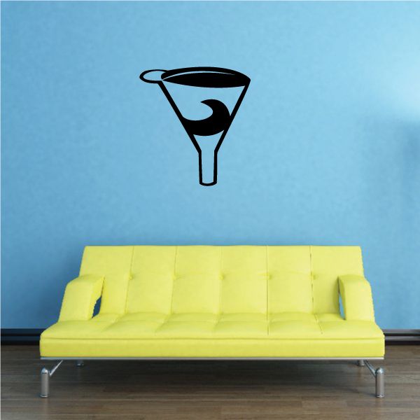 Oil funnel decal with black outline and blue funnel icon