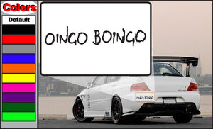 Oingo Boingo text decal with bold black lettering on white backing