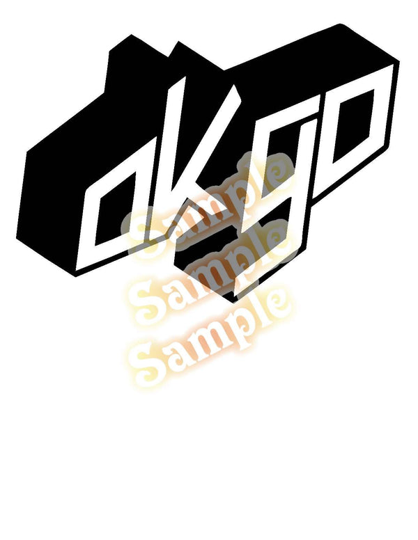 OK GO logo decal, black design with white outlined letters
