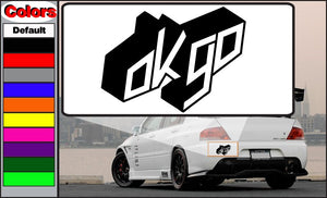 Black custom decal with white OKGo-style lettering on rectangular backing