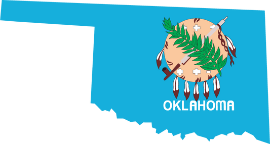 Oklahoma state flag shape sticker with OKLAHOMA text
