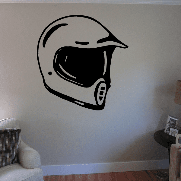 Dirt bike helmet decal sticker with black outlined helmet graphic