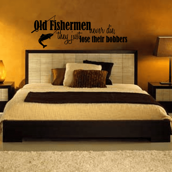 Black fish wall decal with Old Fishermen quote typography