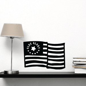 Old Glory America flag decal, black waving flag with stars and white stripes.