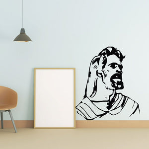 Older Jesus wall decal, black silhouette of an elderly bearded man in robe