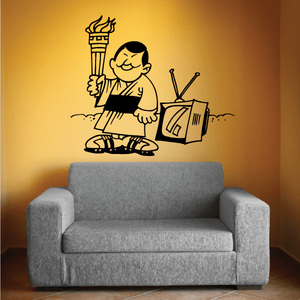 Olympic torch holding decal of a cartoon child holding a torch and drink cup