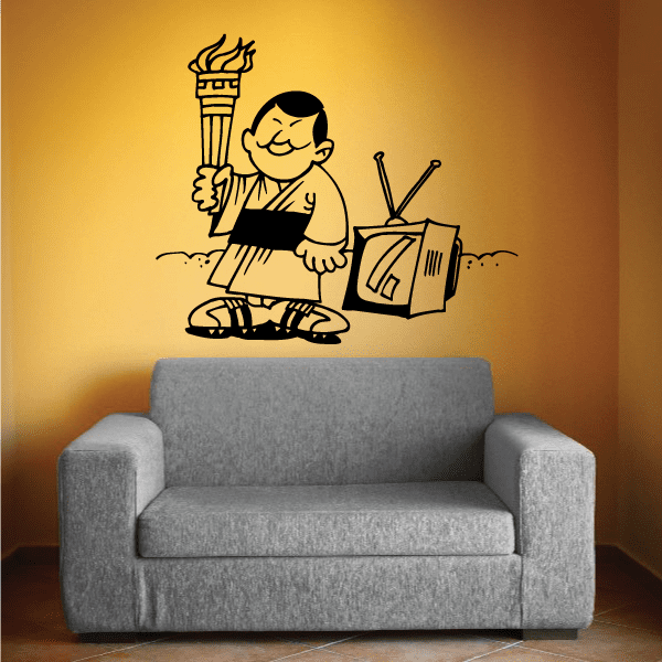 Olympic torch holding decal of a cartoon child holding a torch and drink cup