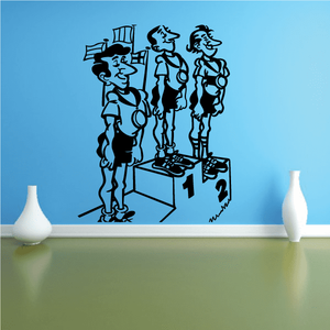 Olympics podium finalists decal with three athletes standing on trophy platform
