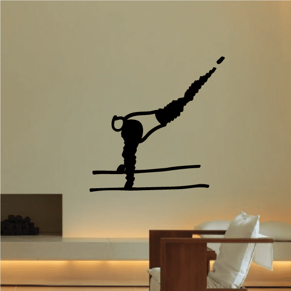 Gymnastics bar decal with black gymnast silhouette on horizontal bar