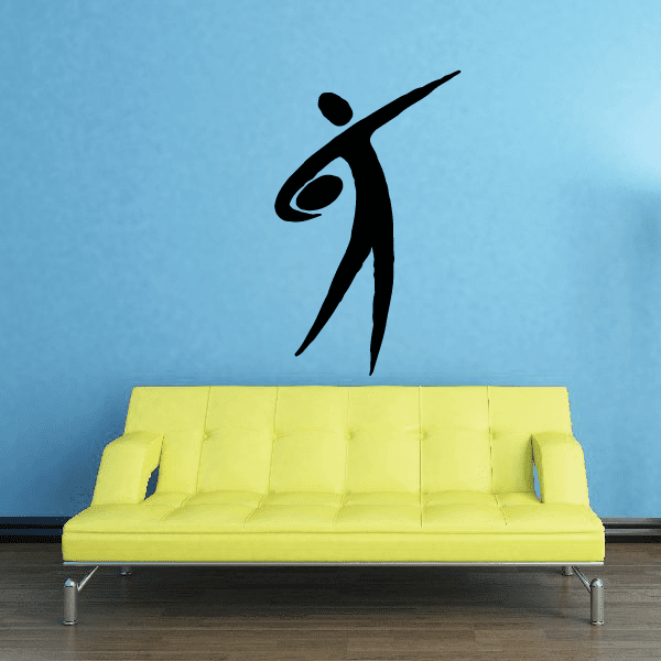 Disc throw athlete wall decal with black silhouette
