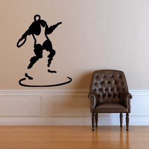 Black silhouette frisbee throw decal featuring athlete leaping mid-throw