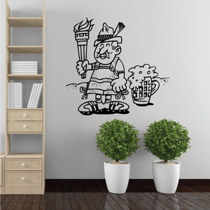 German holding torch wall decal, black cartoon line art