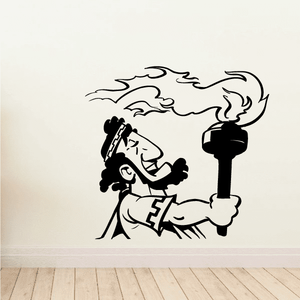 Greek man passing torch wall decal, line-art style in black and white