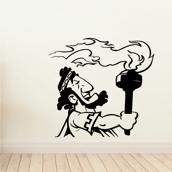 Greek man passing torch wall decal, line-art style in black and white
