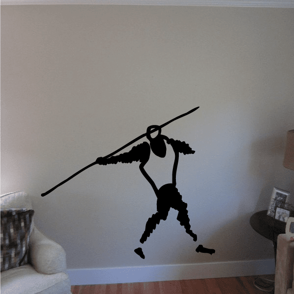 Olympics javelin throw wall decal, black athlete silhouette with javelin