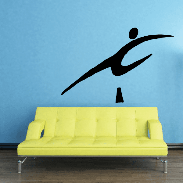 Black hurdler obstacle decal with Olympic-style pose on blue wall