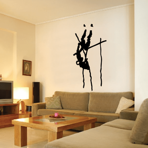 Pole vault jump wall decal with black athlete silhouette and pole