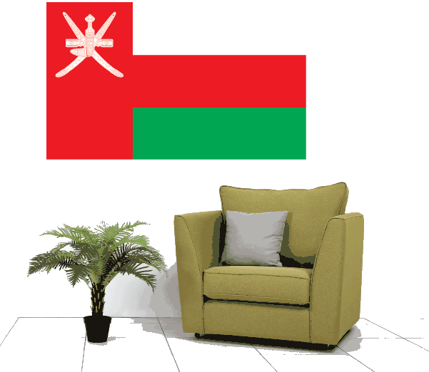 Oman flag sticker with white crescent and cross emblem on red, green, and white bands
