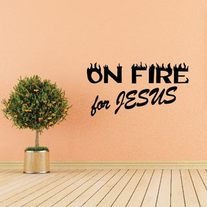 Religious wall decal: 'ON FIRE' for Jesus with flame hand icon