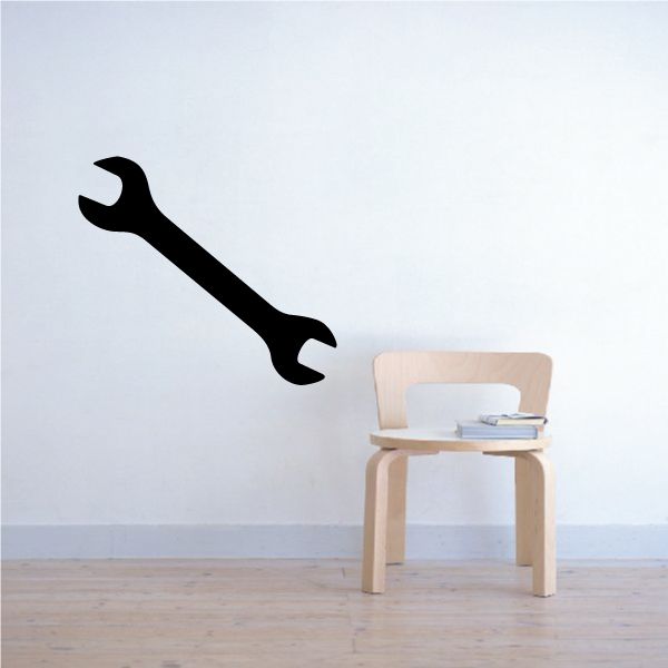 Black open-ended hand wrench wall decal sticker